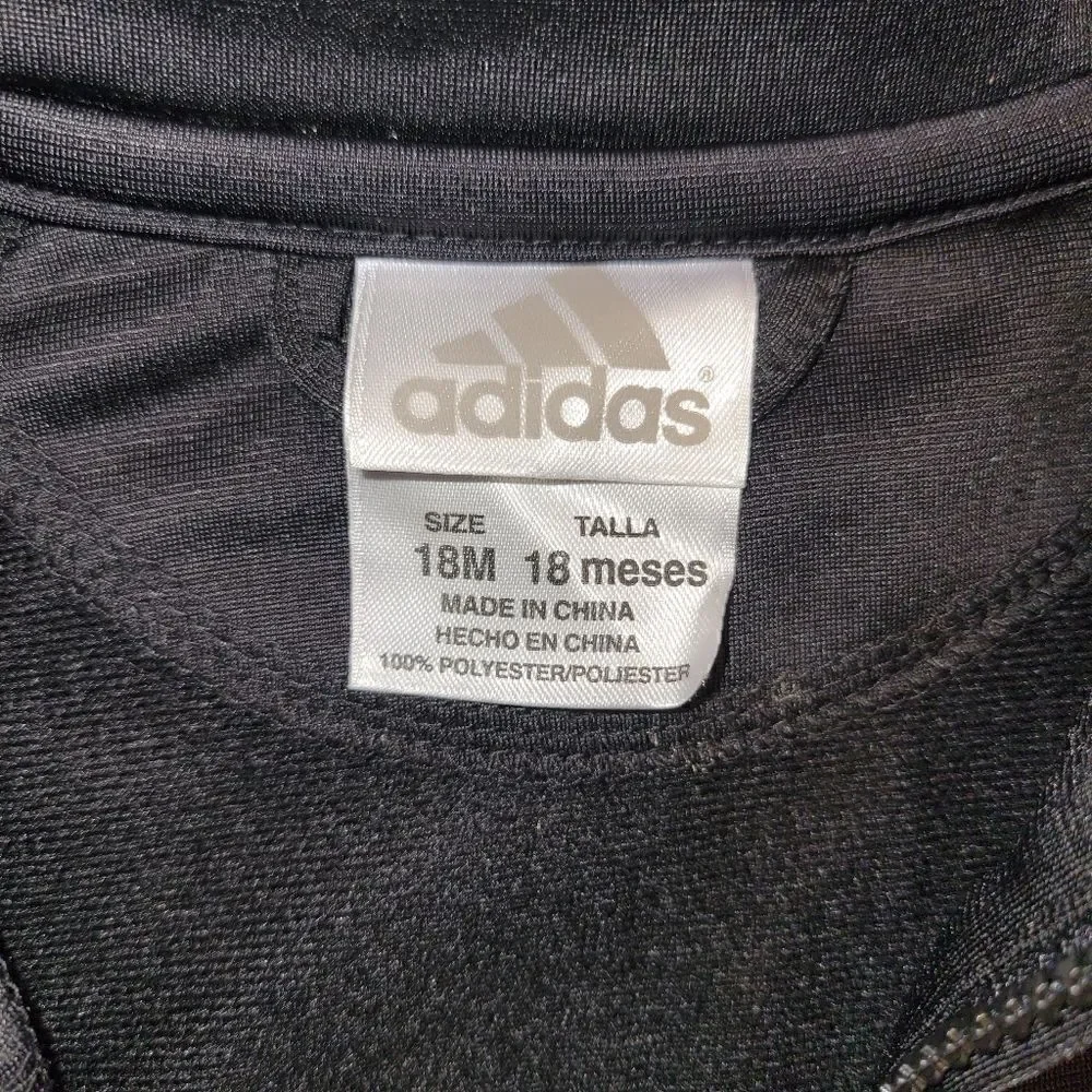NWT Adidas Long Sleeve Black Zipper Zip Up Jacket 18M